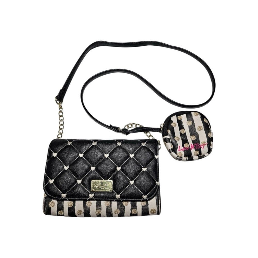 Betsey Johnson Black  Crossbody with Striped Coin Pouch